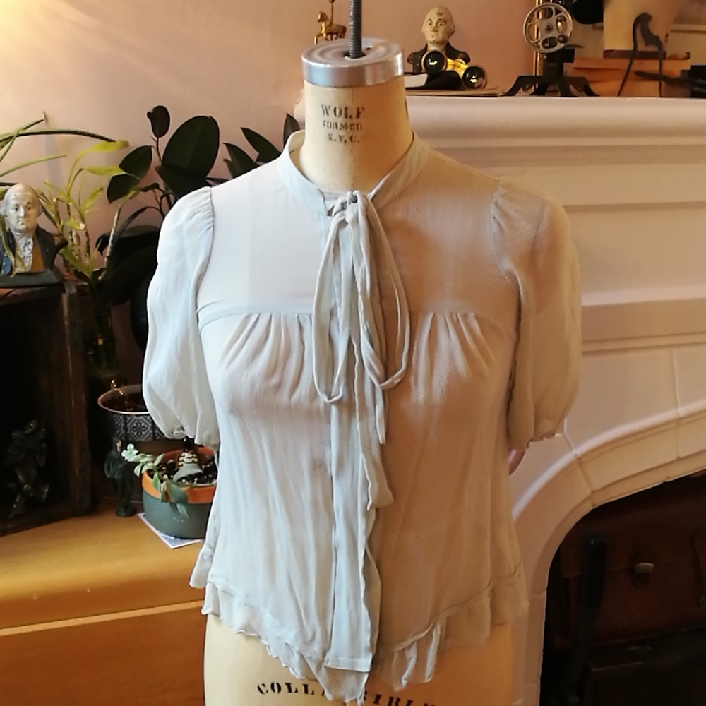 100% real Silk blouse XS light grey chiffon